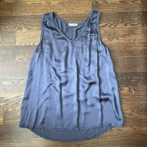 Florencia Purple Satiny V-neck Tank Top-Made in Italy-Medium